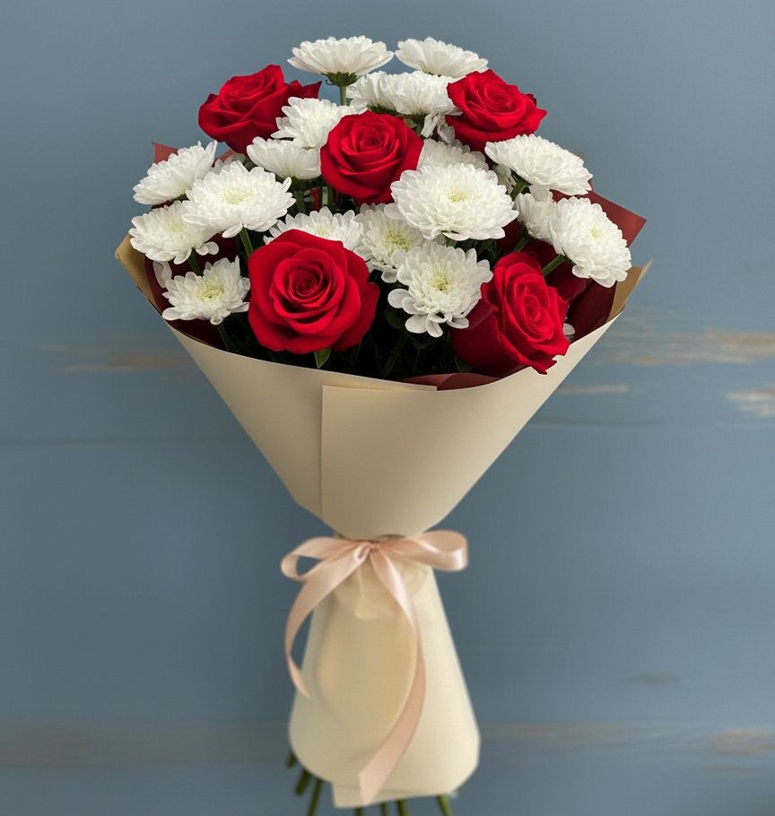 Букет цветов из: Розы и Хризантемы в Вязовой