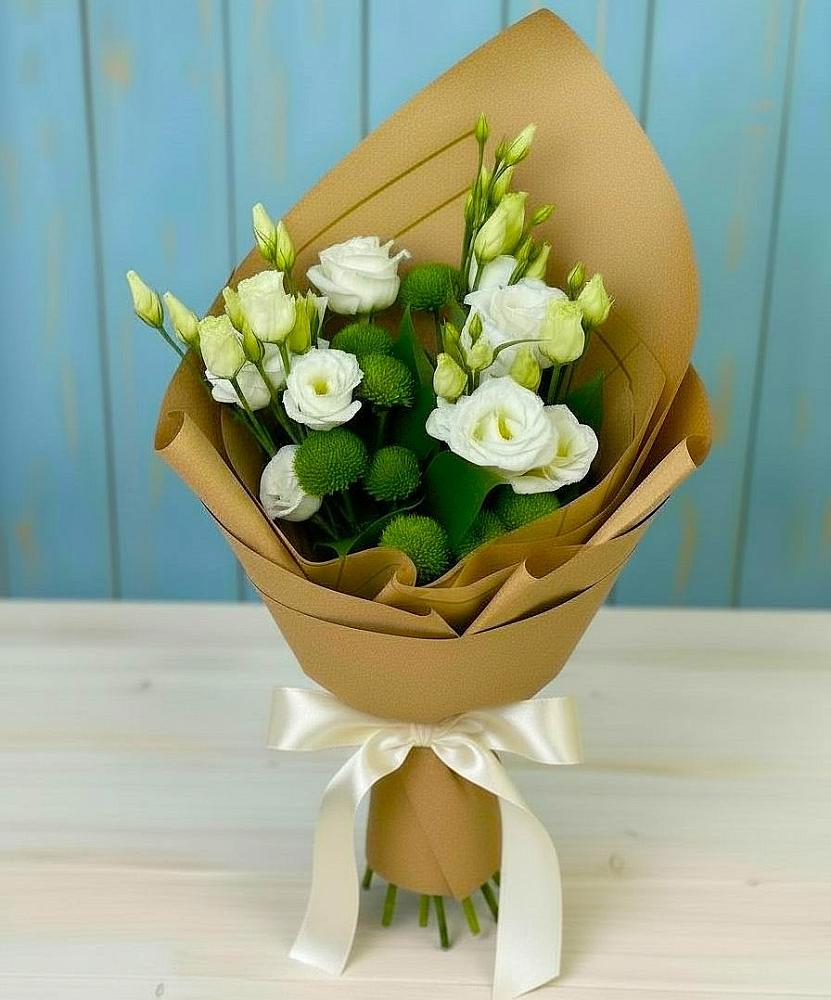 Букет цветов из: Хризантемы и Лизиантусы в Вязовой