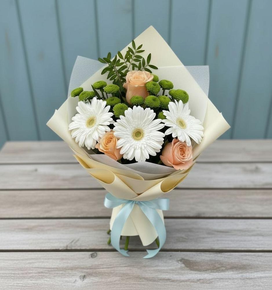 Букет цветов из: Герберы, Розы и Хризантемы в Вязовой