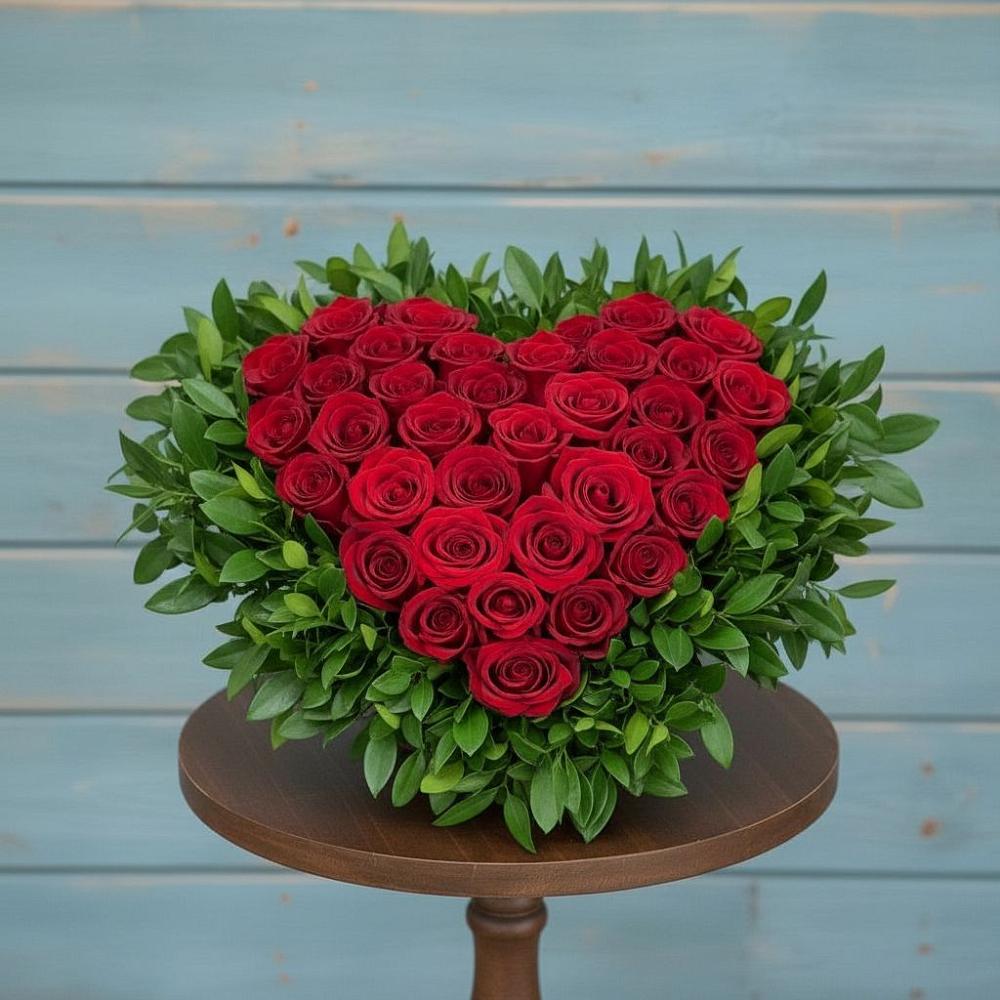 Цветочная композиция из Розы в виде сердца в Вязовой