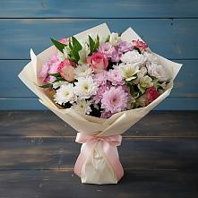 Букет цветов из:  Хризантемы, Альстромерии и Розы в Вязовой