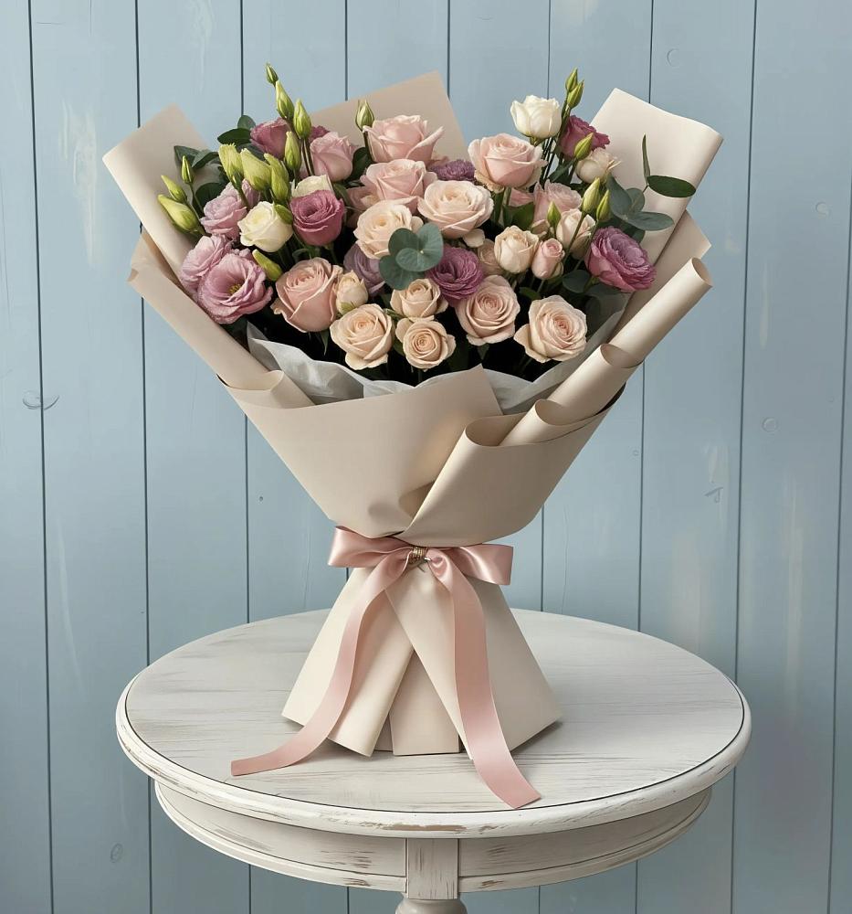 Букет цветов из: Розы и Лизиантусы в Вязовой