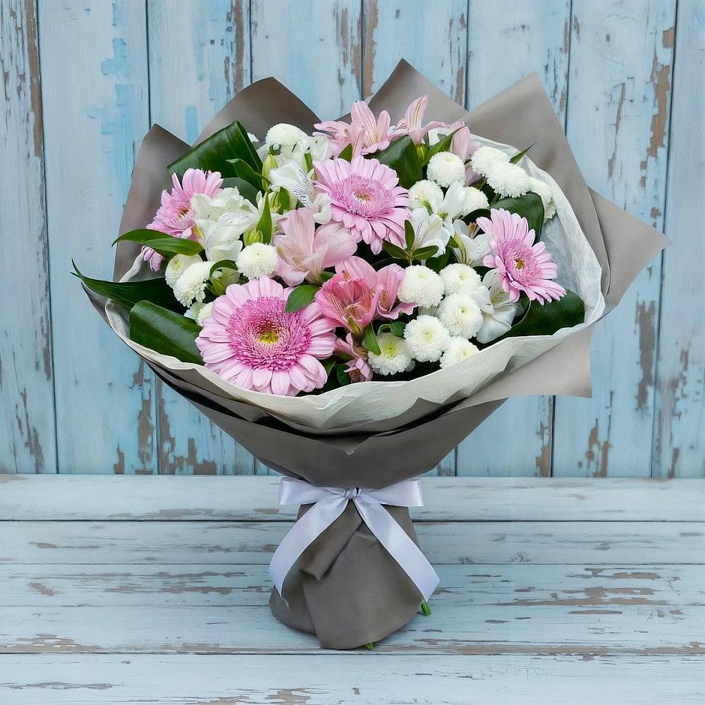 Букет цветов из: Герберы, Альстромерии и Хризантемы в Вязовой