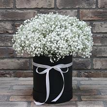 Цветочная композиция из Гипсофила в шляпной коробке в Вязовой