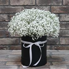 Цветочная композиция из Гипсофила в шляпной коробке в Вязовой